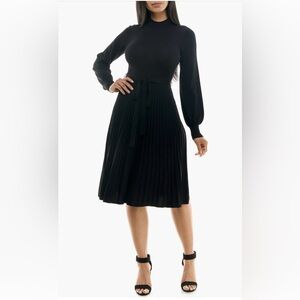 Nina Leonard Black Fit and Flare Sweater Dress NEW